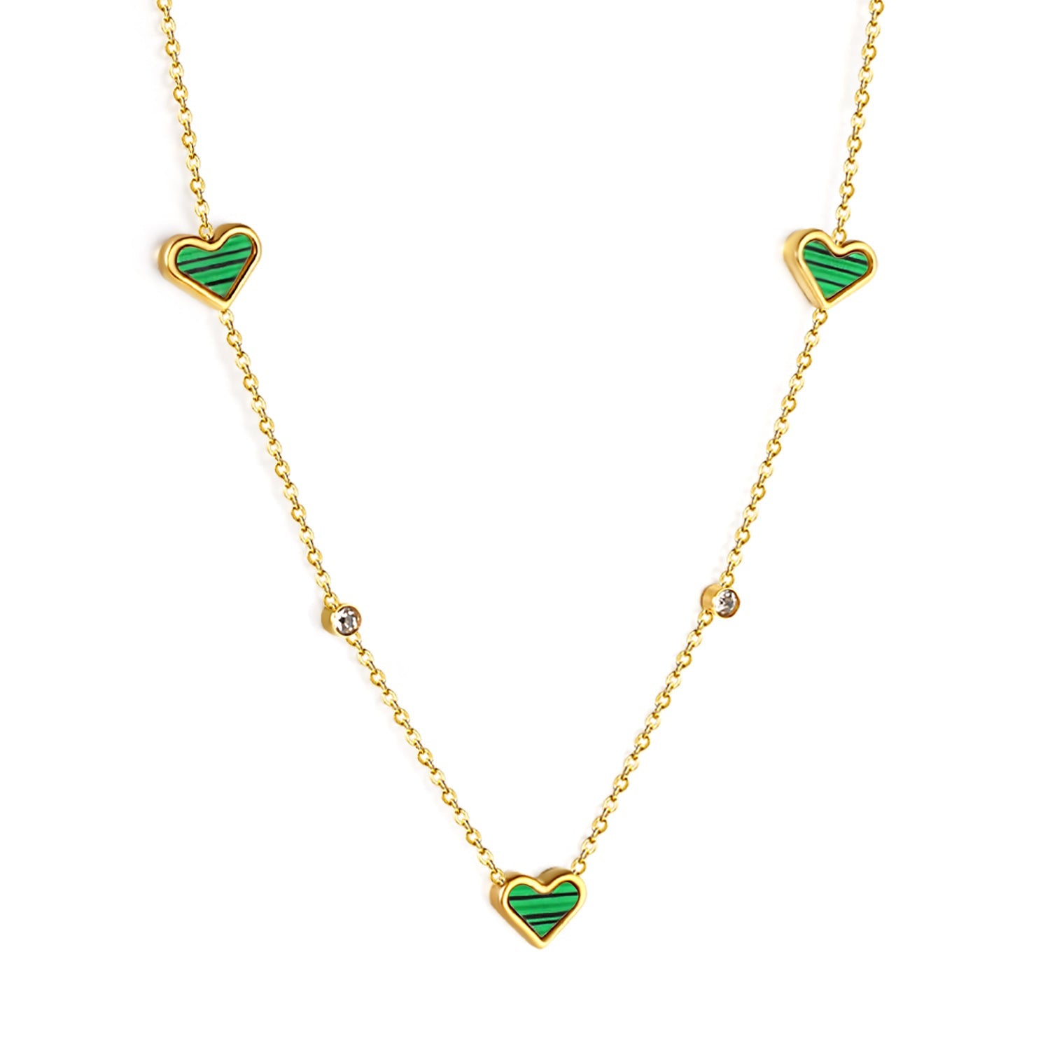 8*10mm 3 heart-shaped white/red/pink/green/black shells + 3.5mm 2 white diamond pendants 0.3 cross chain 41+5cm + 10*3mm square tag Necklace Gold asonjewelry